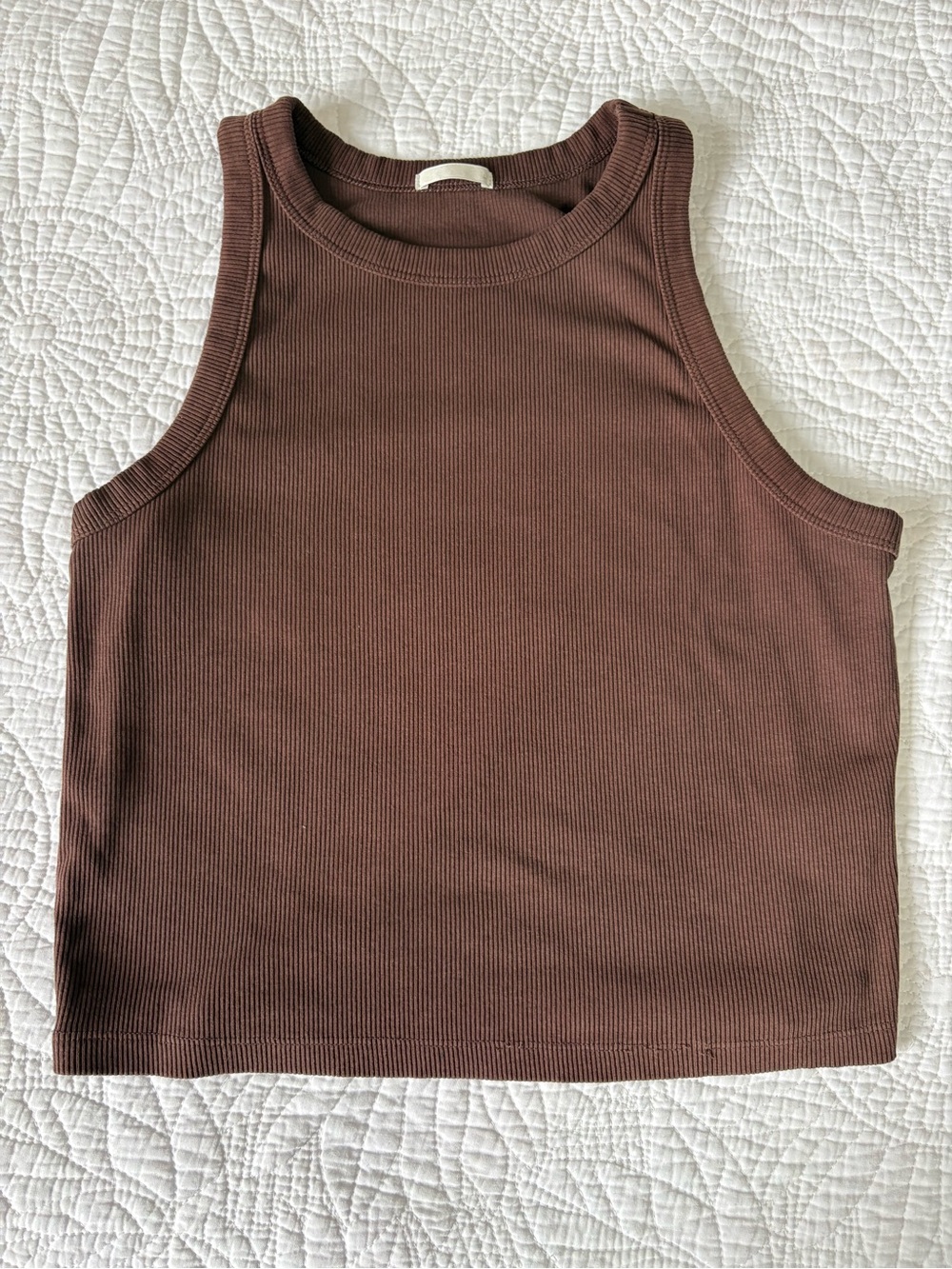 Women's GU Japan Ribbed Sleeveless Crop Tank Top - Brown